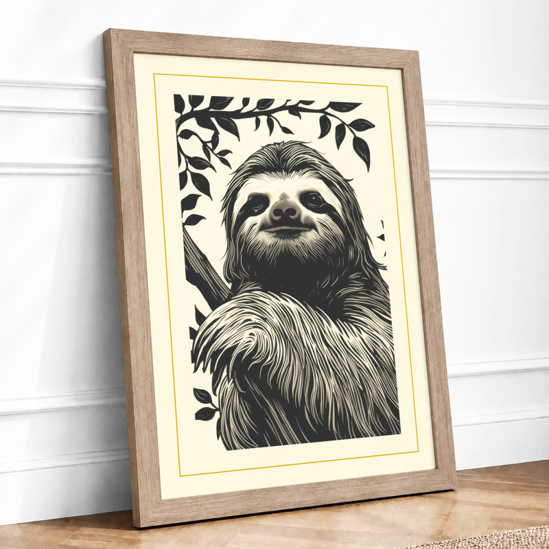 Sloth Among Leaves Boho - Framed Print, A1 - 84.1 x 59.4 cm, Oak