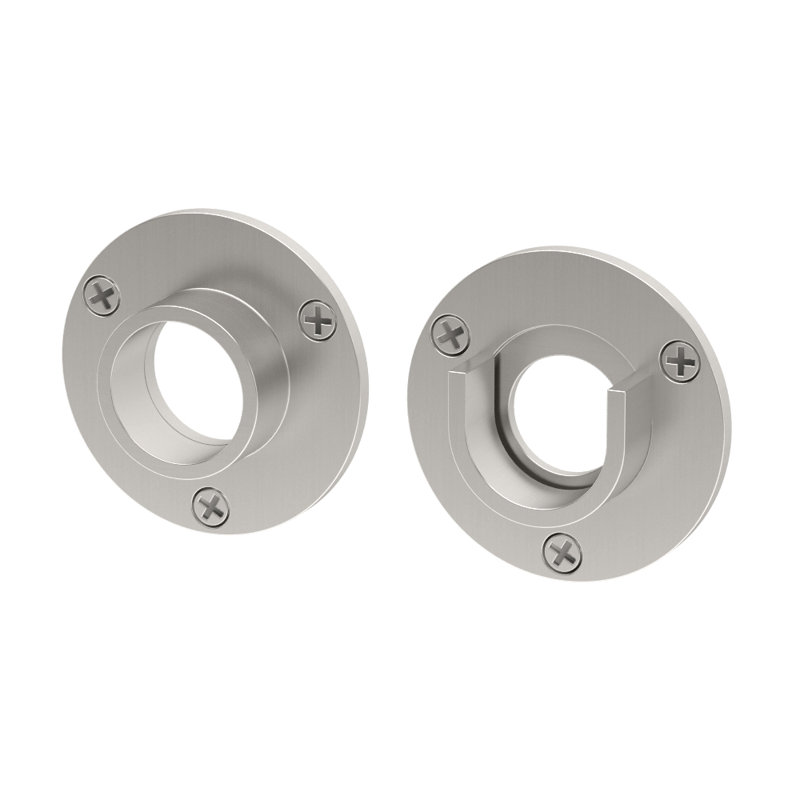 Wall Flange, Pair in |Solid Brass Shower Rod Ends for 1" dia. Shower Rod, Satin Nickel