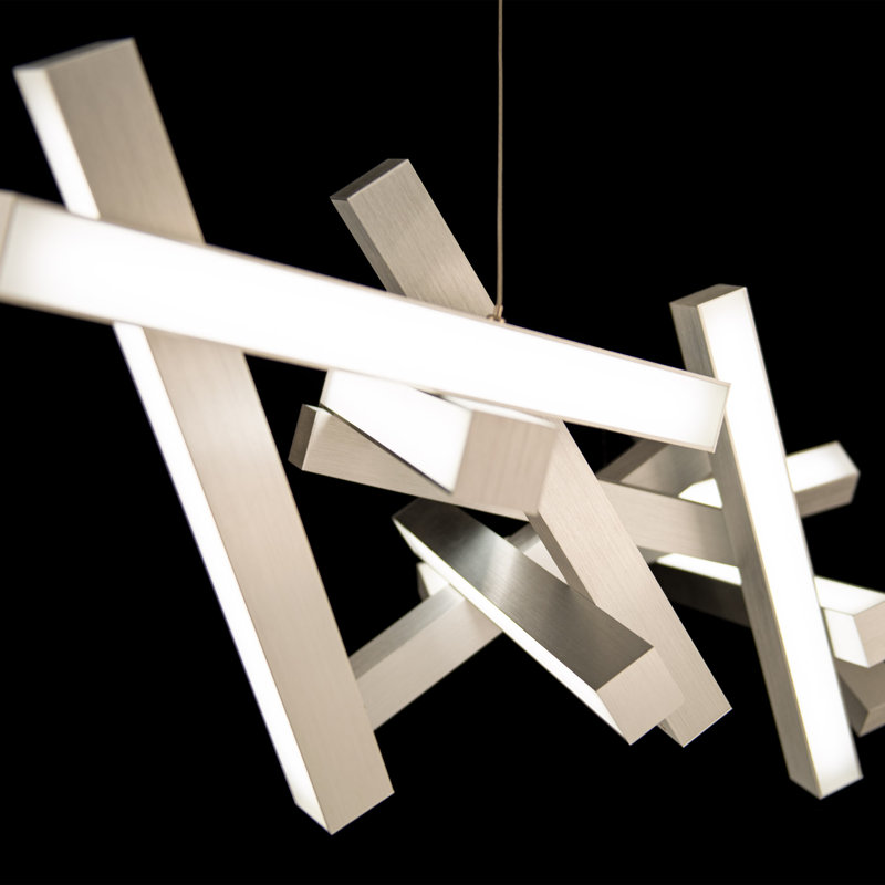 Sleek Black and Crystal 11-Light LED Geometric Chandelier