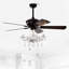 52'' Crystal Shade Ceiling Fan Lamp ,3 Speed ,4 Timing , 5 Reversible Blades Crystal Ceiling Fan ,5PCS*E12  (NO Include Bulb) --  Hand Pull Chain