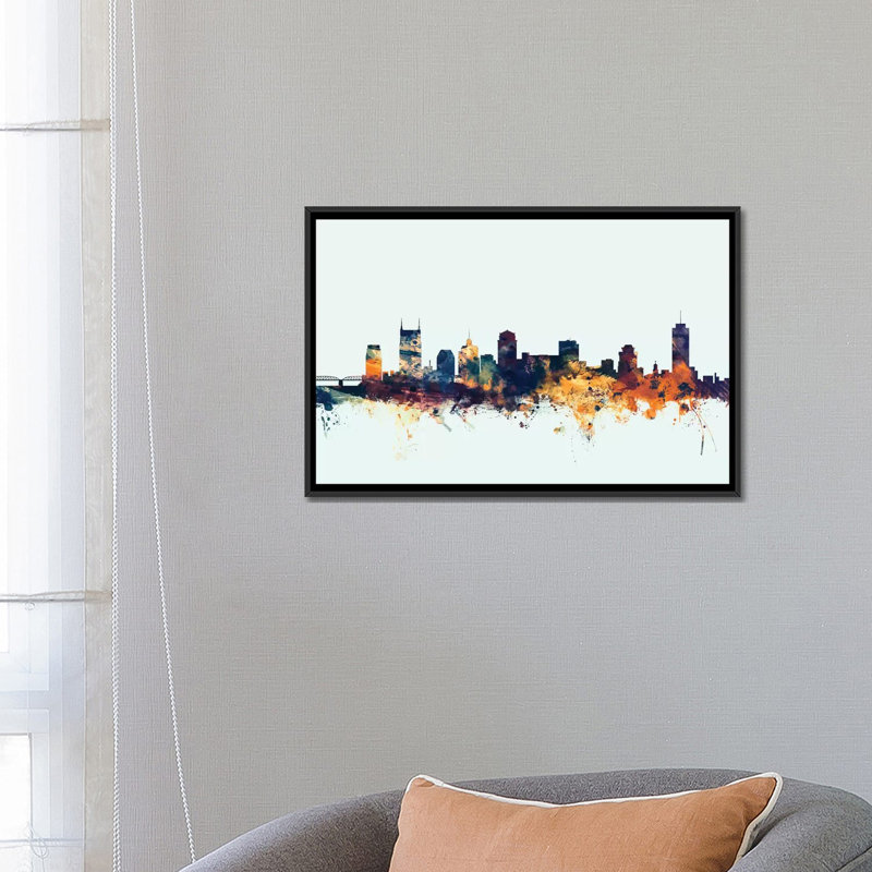 " Nashville,Tennessee, USA On Blue " by Michael Tompsett Graphic Art, 40" H x 60" W x 1.5" D, Black Framed Canvas, No Mat