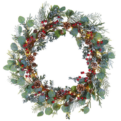 Faux Lighted Eucalyptus 10.2cm Wreath