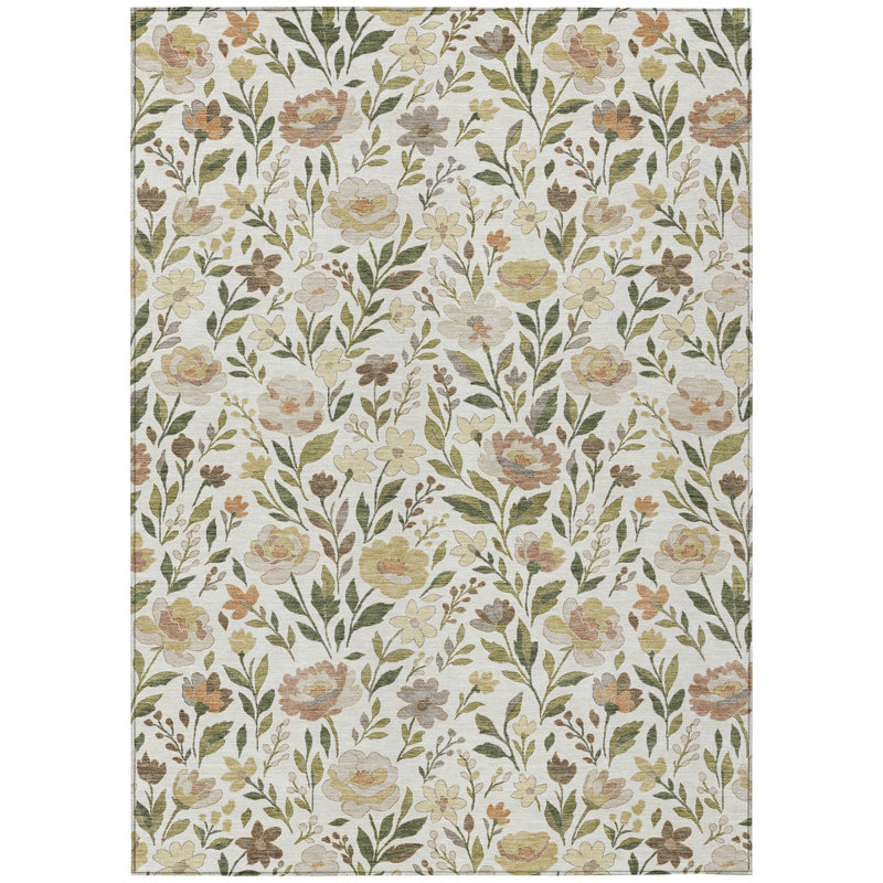 Machine Washable Indoor/Outdoor Chantille ACN2438 Floral Rug, Ivory, 2'6" x 3'10"