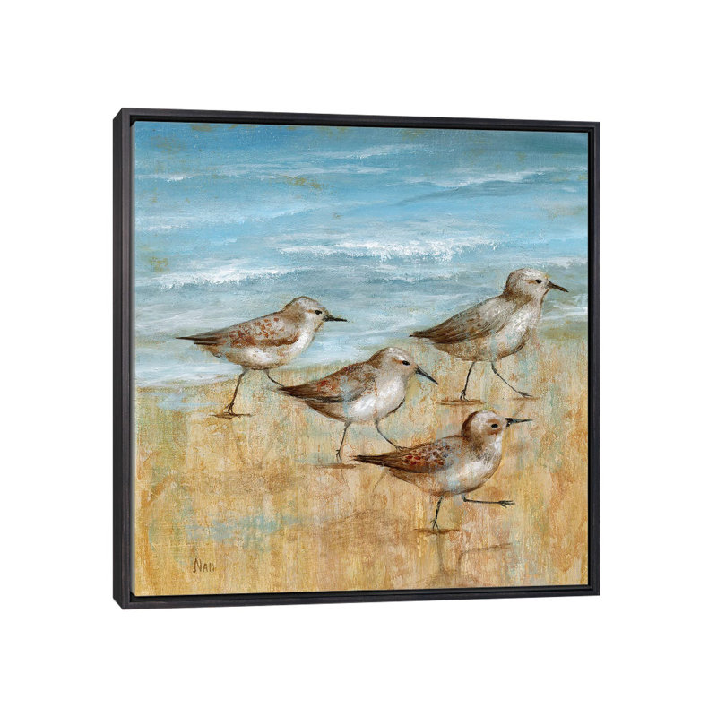 "Sandpipers I" par Nan, reproduction d’art, Pas de tapis, H 18 po x l 18 po x 1,5 po, Toile avec cadre noir patiné