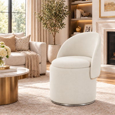 Upholstered Accent Stool Swivel Vanity Ottoman with Storage