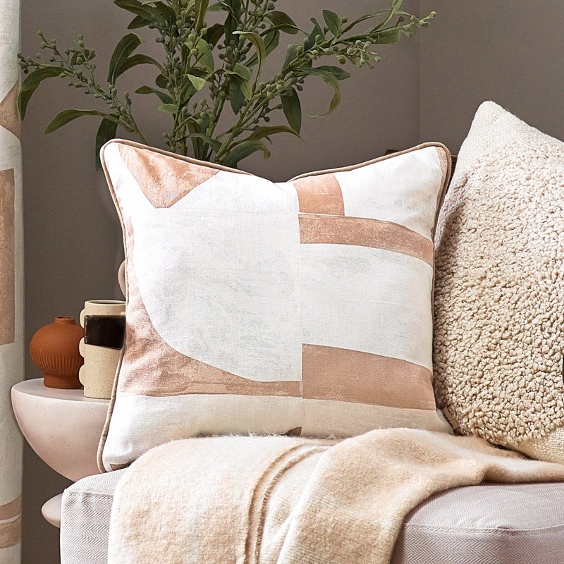 Carro Abstract Square Throw Cushion, Pink/White