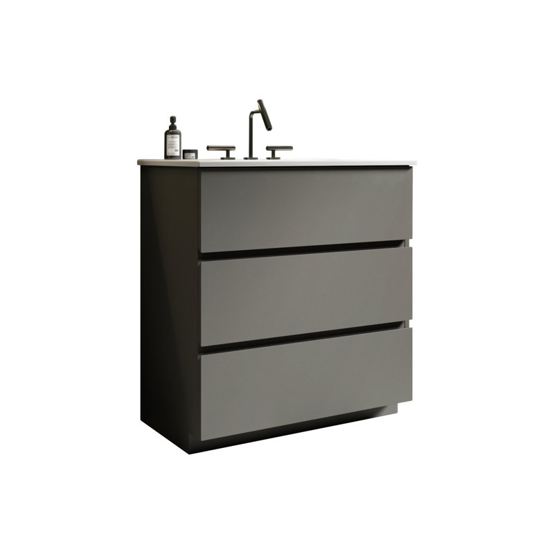 Tia 30"  Bathroom Vanity With Sink With 3 Faucet Holes  with Drawer,Bathroom Storage Cabinet, Walnut