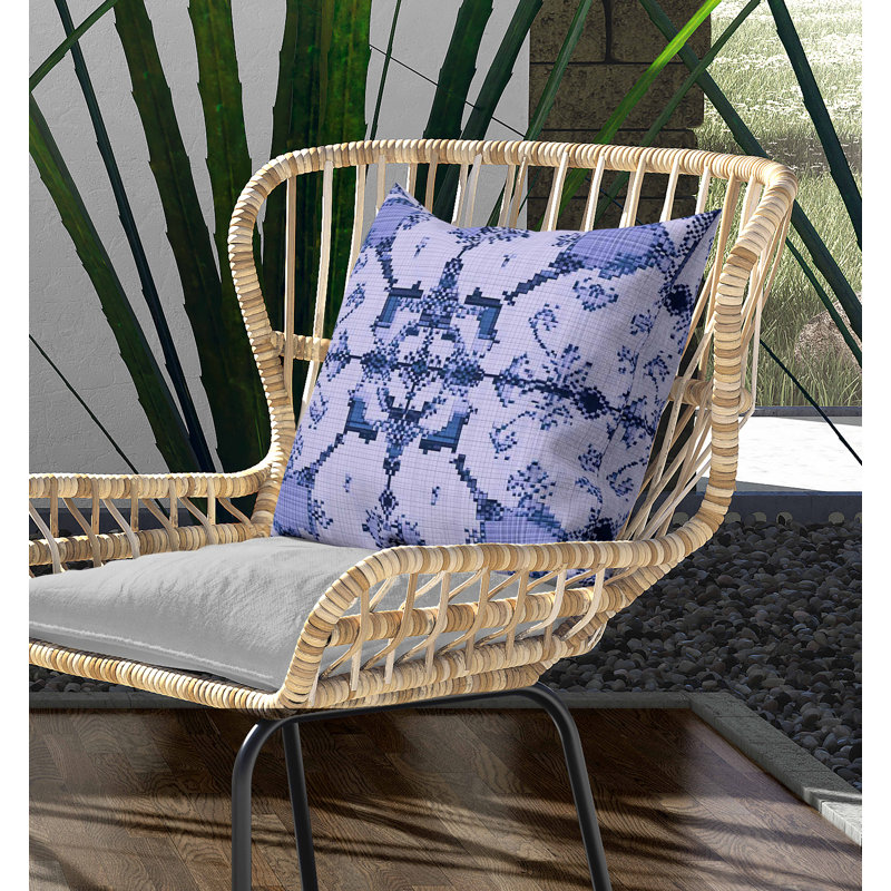 Coussin intérieur / extérieur Gridded Blossom, Bleu, Carré 26 po