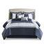 Couette brodée 8 pièces - King, bleu marine, gris et blanc, ensemble brodé pour chambre élégante