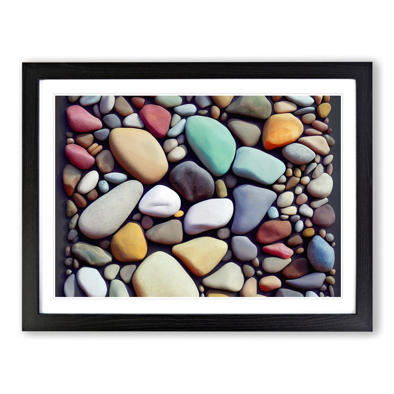 Beauteous River Pebbles - Single Picture Frame Print, 46cm H x 64cm W x 2cm D, Black Framed