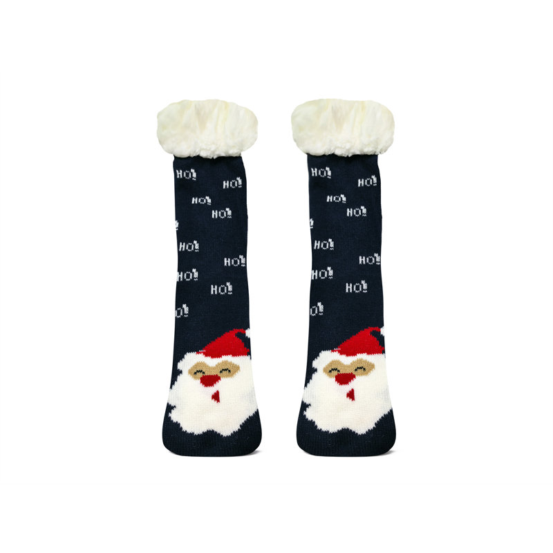 Xmas Fun Festive Fleece Lined Pair Socks Santa Navy