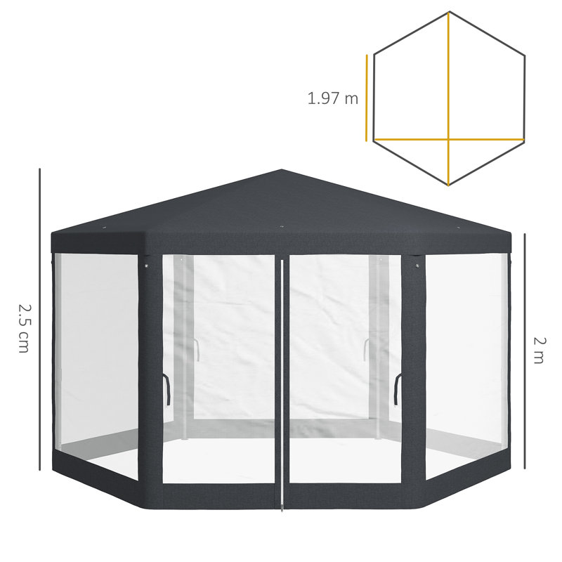 Outsunny 4M Hexagon Gazebo Netting Party Tent, Patio Canopy, Dark Grey