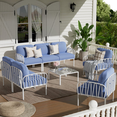 Turusan Modular 7-Person Waterproof DIY Patio Seating Group By Colored Interweaving Resins With UV Additives
