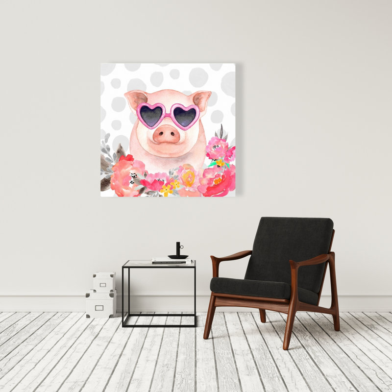 Petit cochon amoureux - Décoration de chambre en toile rose | Home Art