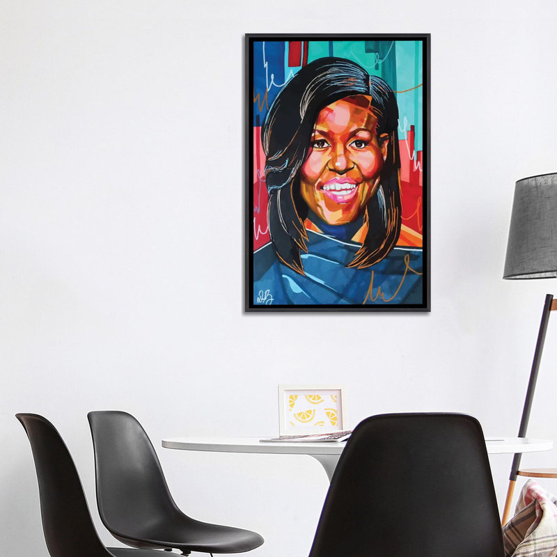 Michelle Obama - impression d'art graphique, H 26 po x l 40 po x 1,5 po, Toile avec cadre noir patiné, Pas de tapis