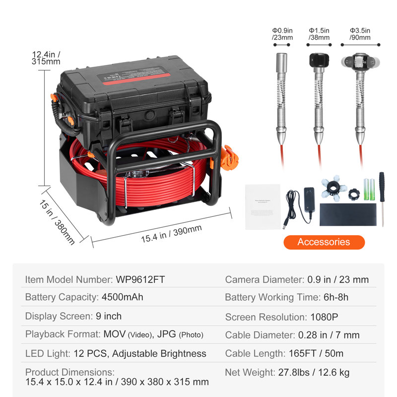 Sewer Camera 165 ft/50m Self-Levelling Drain Camera with 512Hz Transmitter