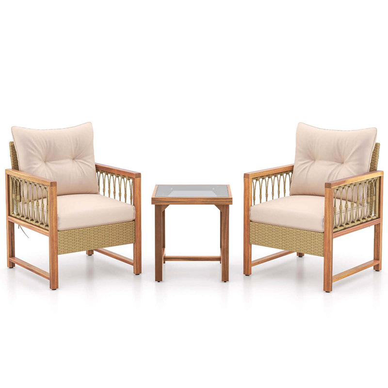 3 Pcs Patio Furniture Set Outdoor Pe Wicker Conversation Bistro Set