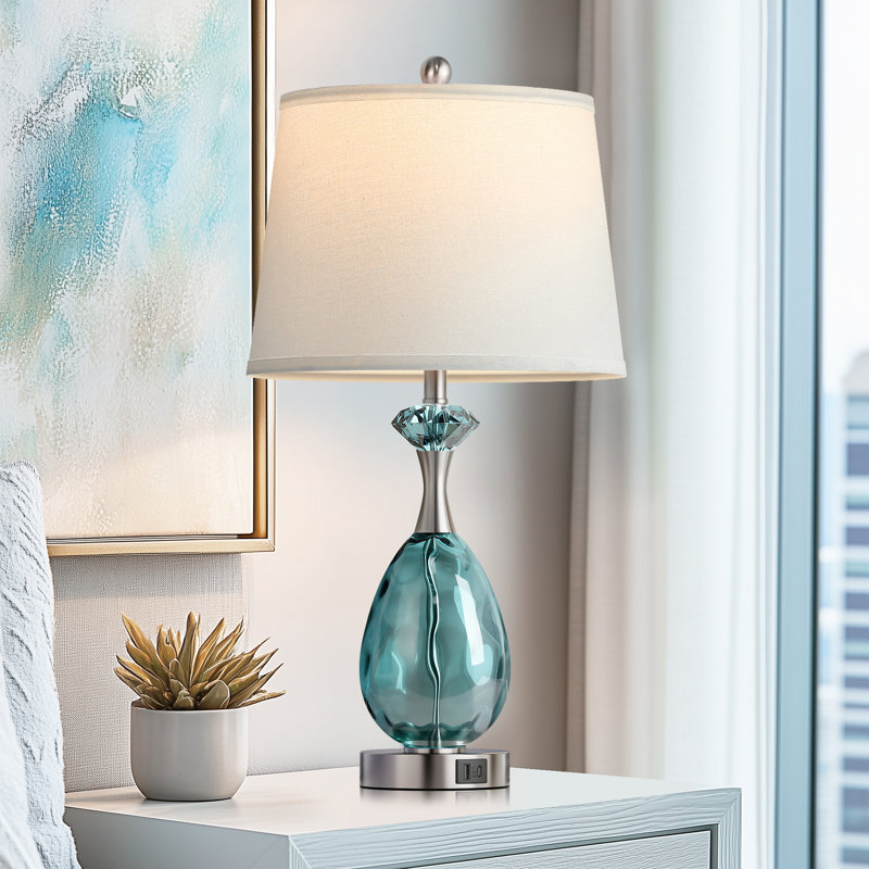 Ensemble de 2 lampes de table 26 "en verre côtier à commande tactile 3 ports avec ports USB A + C, Bleu