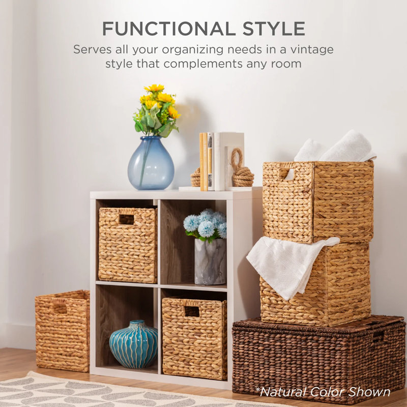 Black Handwoven Hyacinth Foldable Storage Baskets, Set of 5