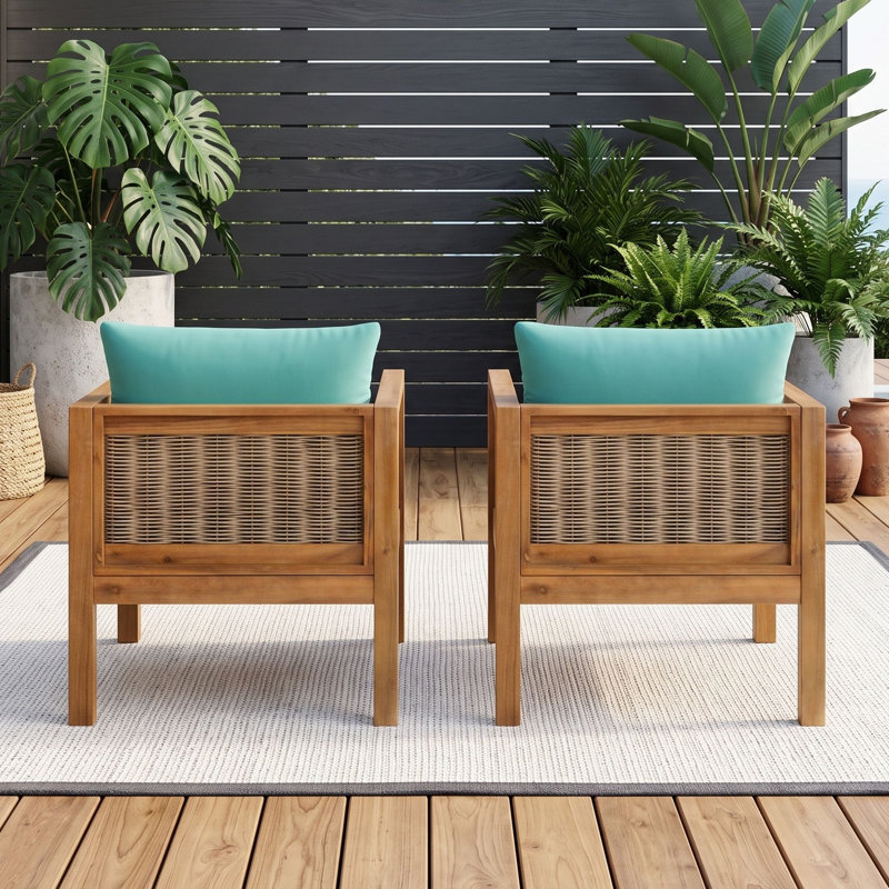 Ensemble de deux fauteuils d'extérieur avec coussin, Vert naturel