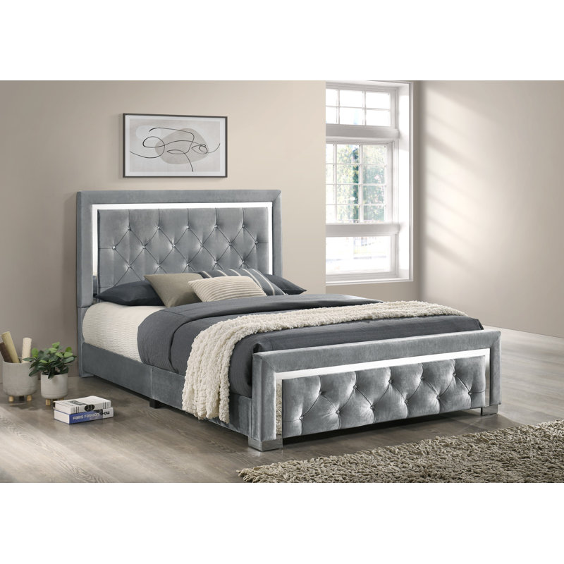 Ozora Upholstered Bed, Single (3'), Silver Grey