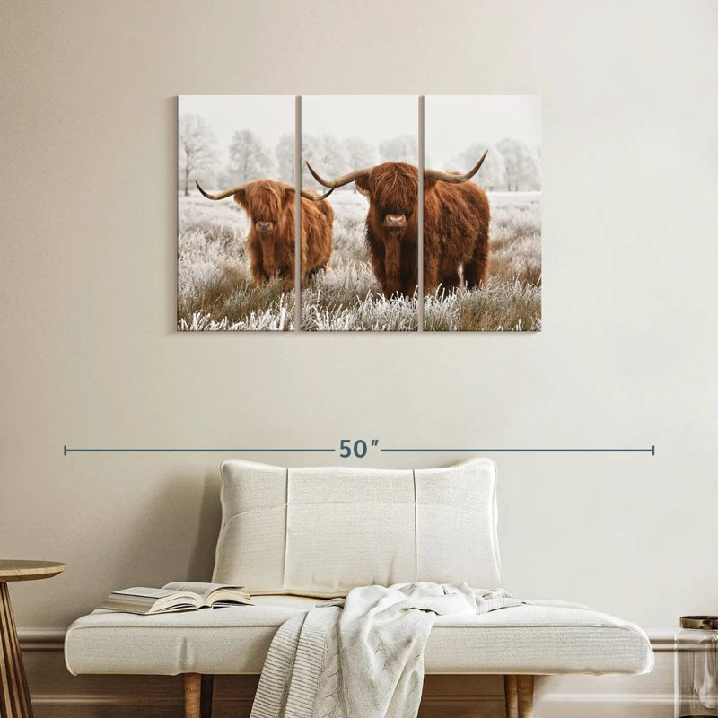 Poilu Highland Cows 3 pièces, H 24 po x l 38 po x P 1,25 po