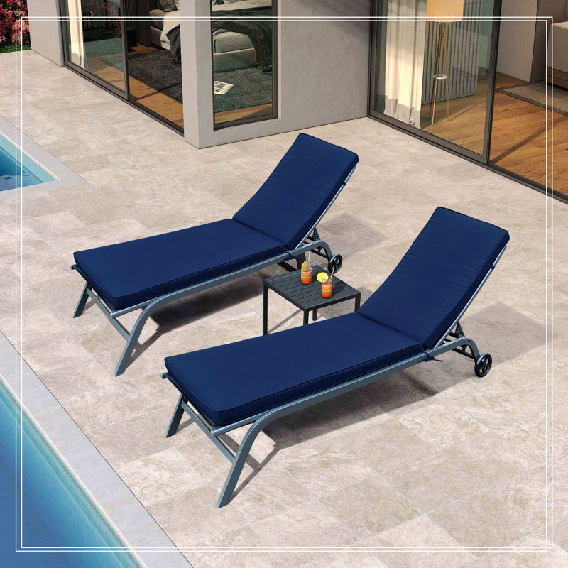 2PCS Set Outdoor Lounge Chair Cushion, 22.05"W x 42.9"D, Navy