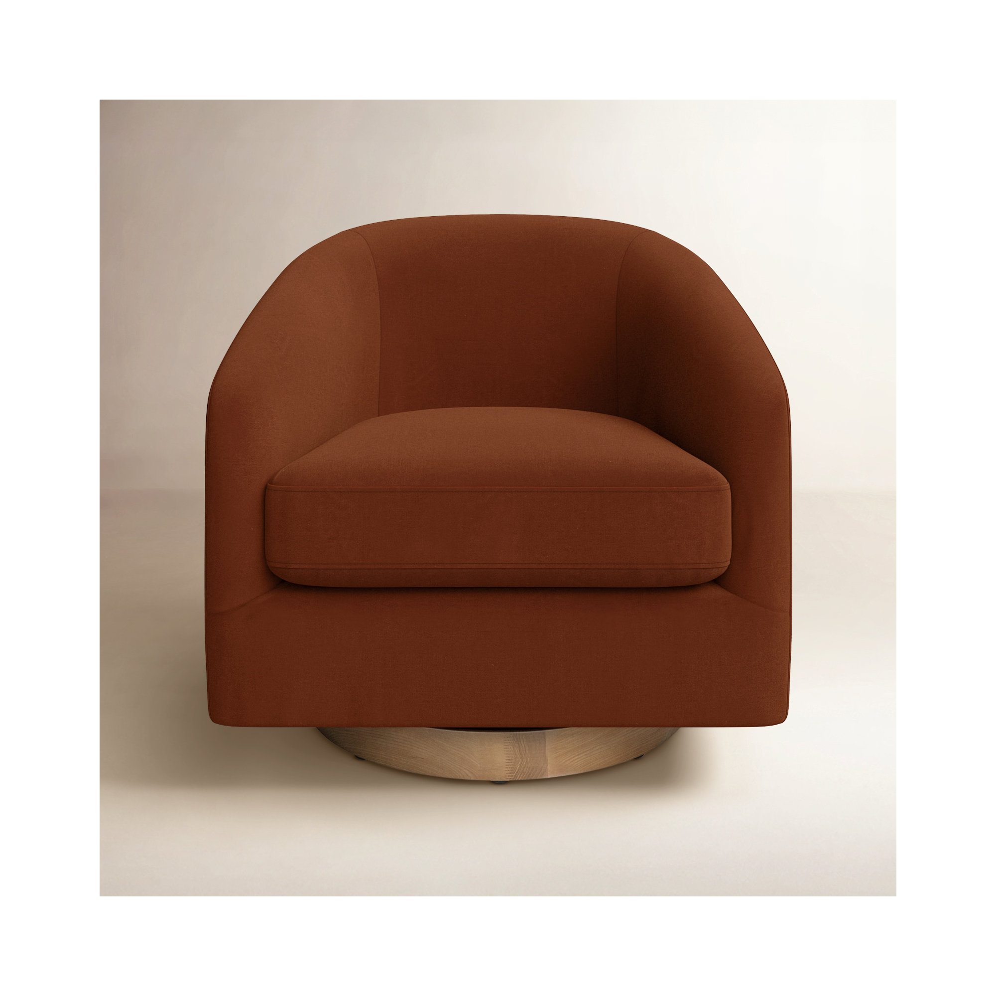 Bennett Upholstered Swivel Barrel Chair, Bella Burnt Orange Performance Velvet