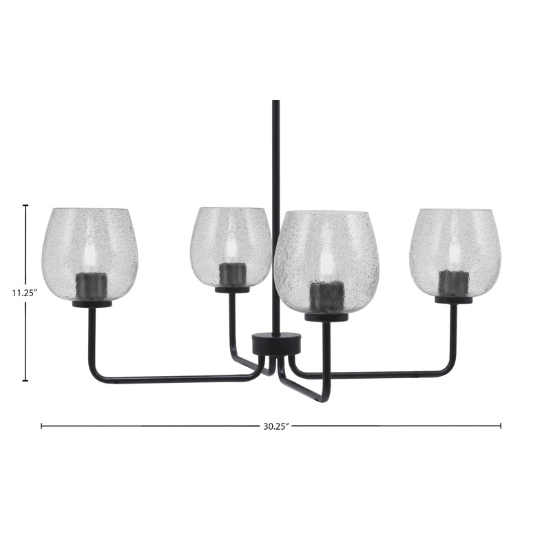 Lustre 4 lumières Amarmula, finition noir mat, verre fumé 6 ", Transparent/noir