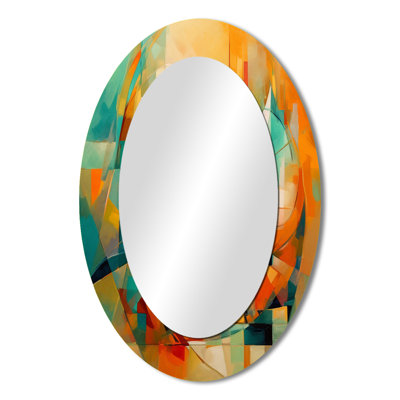 Abstracting The Cubist Form IV - Abstract Oval Decorative Mirror On Metal