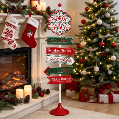  Large Christmas North Pole Yard Signs Santa Claus Standing Christmas Sign Decorations for Winter Holiday Christmas Outdoor Lawn Patio Yard Garden Decor Ornament