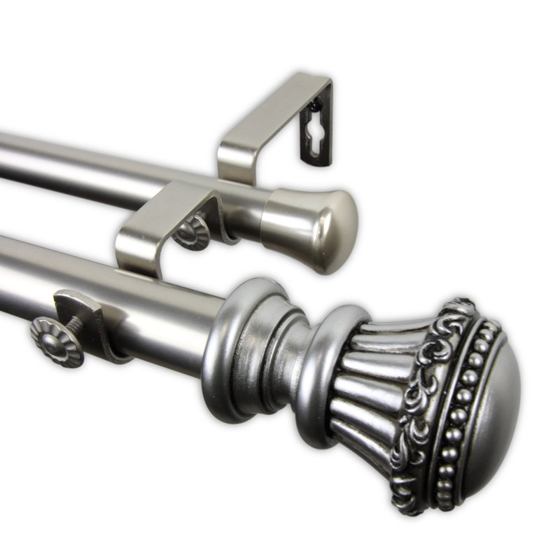 Tringle à rideaux double Lebow, Nickel satiné, 28 po à 48 po