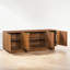 Ensemble de meuble télé et de table basse de salon 2 pièces, pour téléviseur de 70 po ou moins, console média cannelée et table de rangement ronde de style campagne moderne-132435007