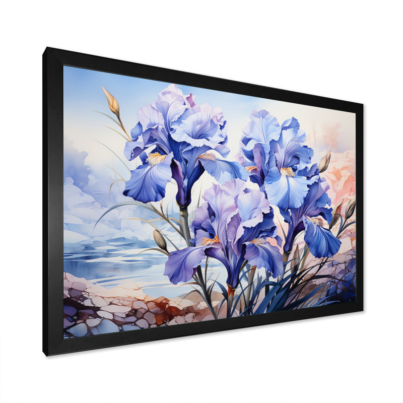 " Meadow Iris Whispers II ", 24" H x 32" W x 1" D, Black Picture Framed
