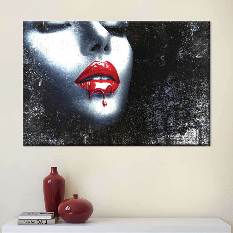 " Red Lips Paint Drip " by Simona J, 8" H x 12" W x 1" D