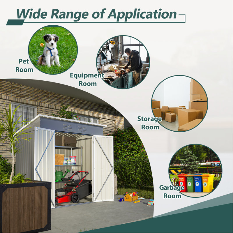 6 ft x 4 ft Gray Galvanized Steel Outdoor Storage Shed