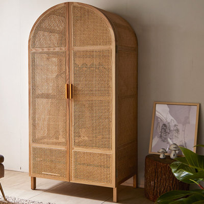 Armoire en rotin à double porte et tiroir