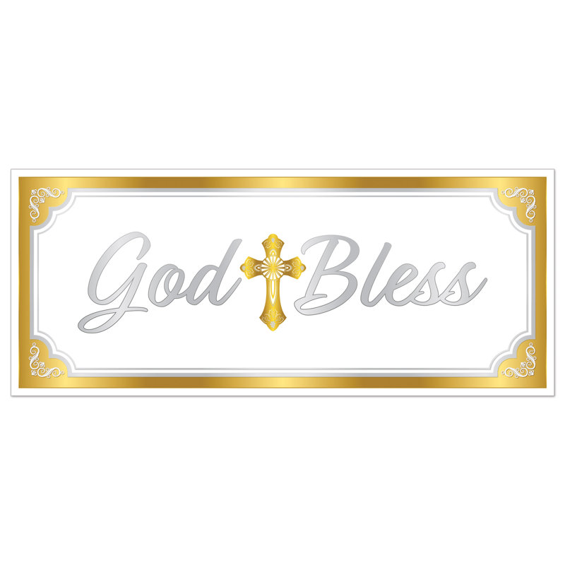 Bannière surdimensionnée en plastique God Bless, 30 po x 6 pi