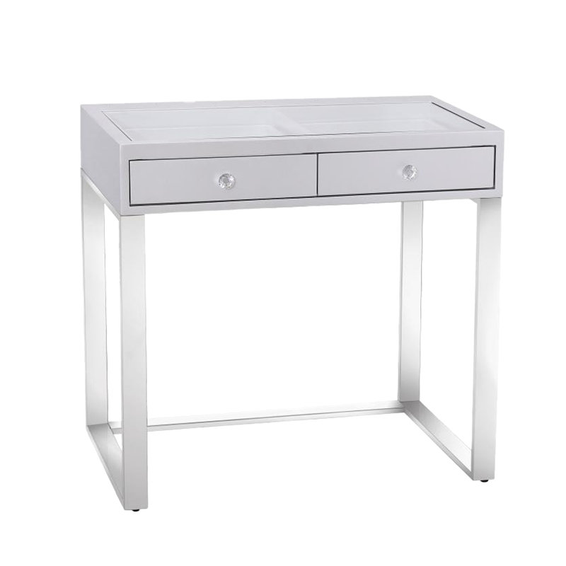Slaystation Emma Makeup Vanity Desk with 2 Equally Sized Drawers and Crystal Lux Knobs, Silver