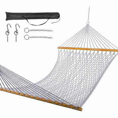 Hamac double en corde de polyester avoine tissé à la main avec chaînes d'extension gratuites et crochets d'arbre pour 2 personnes avec une capacité de poids de 500 lb.