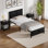 Ensemble de chambre à coucher pour lit simple 3 pièces Kempst, ensemble de lit plateforme et table de chevet en bois moderne, ensemble de mobilier de chambre à coucher industriel de style campagnard en noir, aucun sommier nécessaire