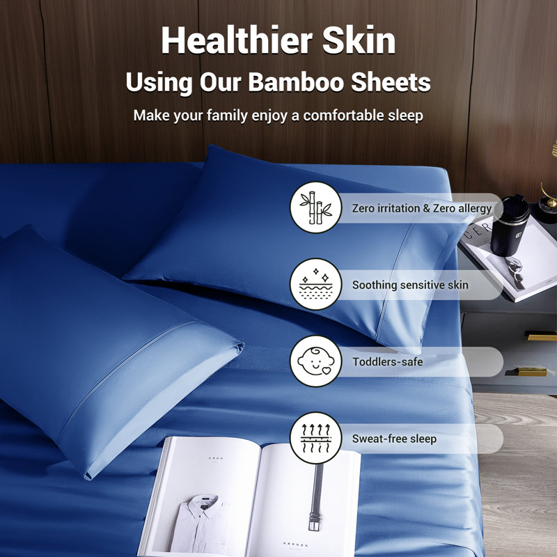 Bamboo Sheet Set, Full Sheet Case Pack with 3 Additional Pieces, Navy Blue