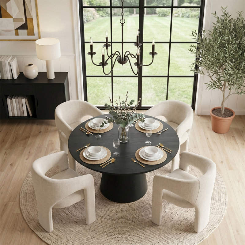 Ensemble de table de salle à manger 5 pièces pour 4 personnes avec chaises rembourrées en chenille, Beige