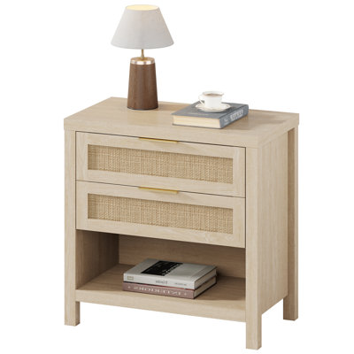 Nightstands, Farmhouse Bedside Table With 2 Drawers And Storage Shelf