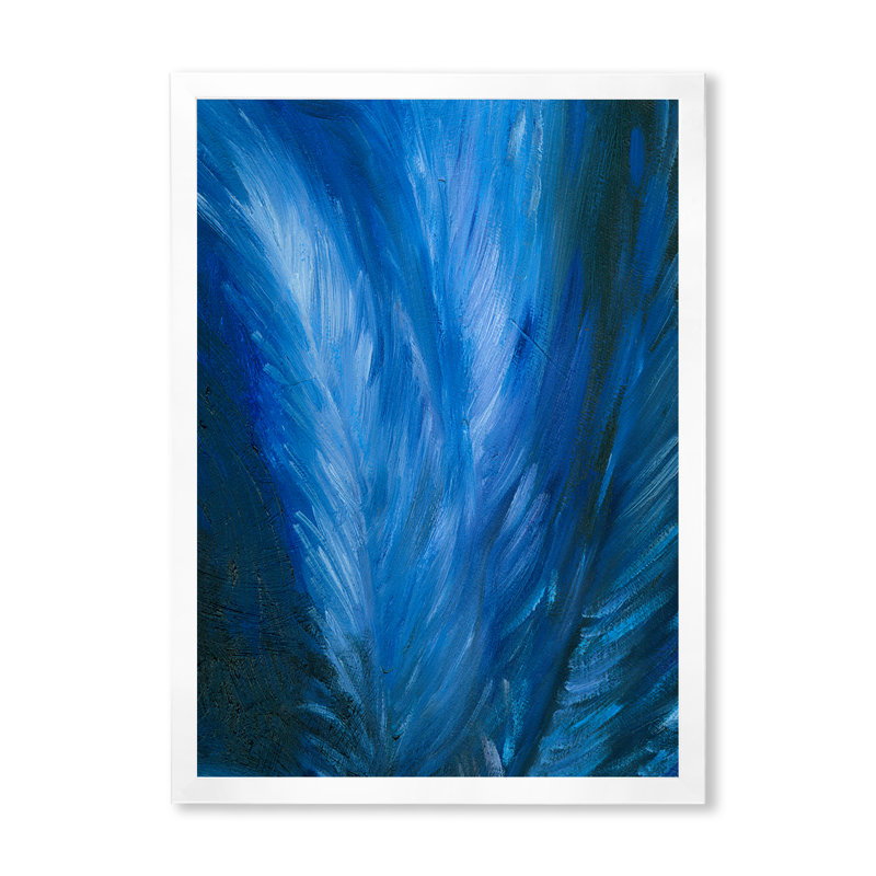 Plume bleue moderne - Peinture sur toile, Cadre photo blanc, H 12 po x l 8 po x P 1 po