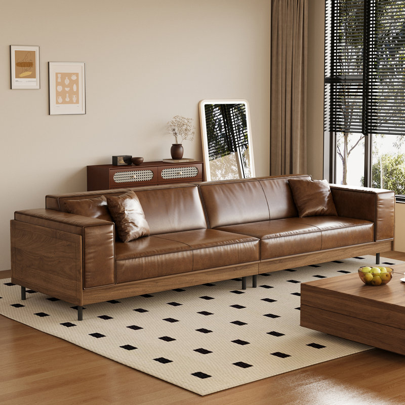 111.81" Luxury Oil-waxed Leather Sofa, High-end Vintage Sofa, Sturdy Frame, Comfortable Seating