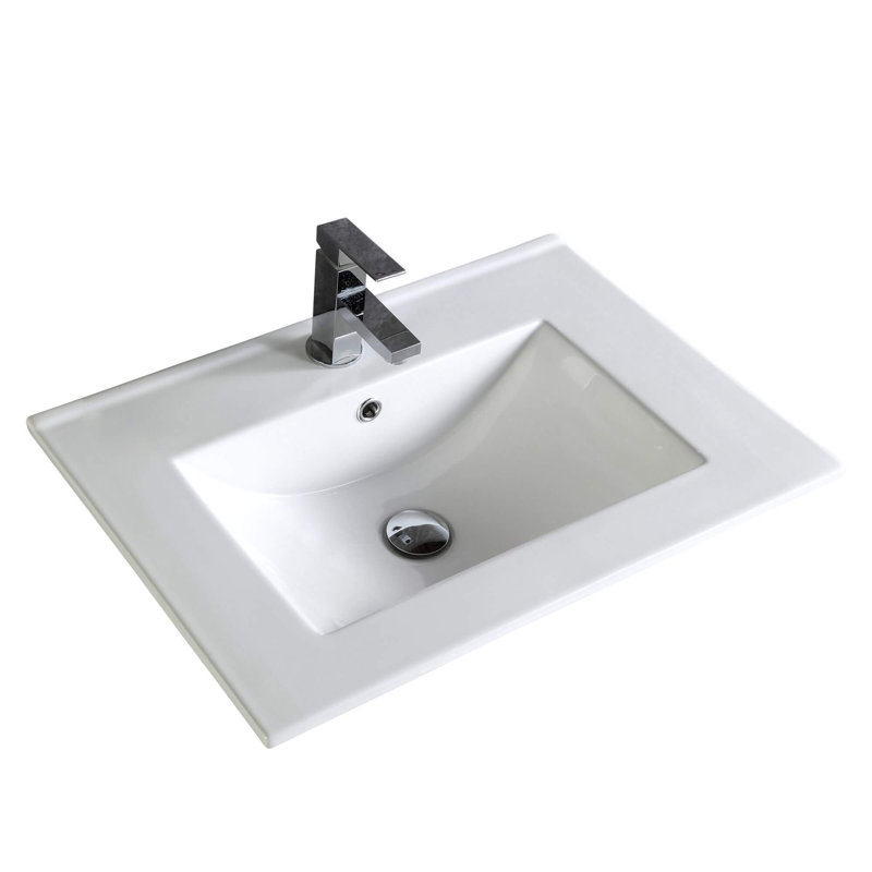 24-Inch White Ceramic Rectangular Drop-In Vessel Sink