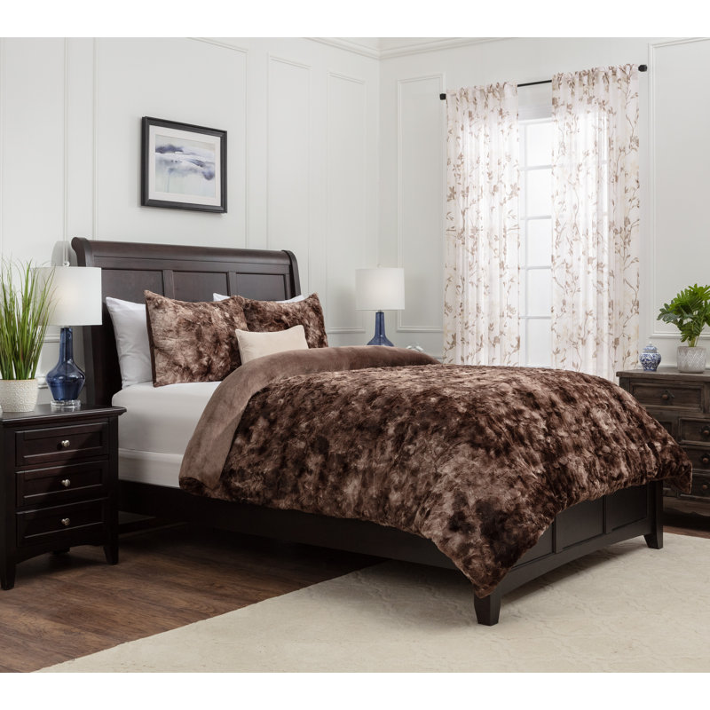 Ultra Soft Cozy Fuzzy Duvet Cover Set, Queen Duvet Cover + 2 Pillowcases, Chocolate