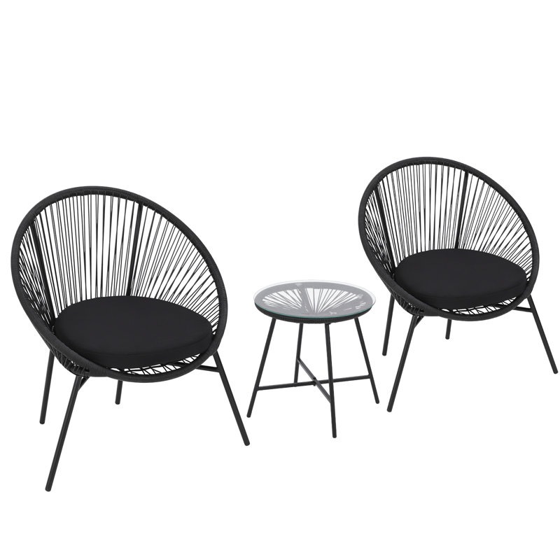 Ensemble de meubles de patio 3 pièces - ensemble bistro de jardin, chaises Acapulco, terrasse avec table d'appoint et 2 chaises (noir)