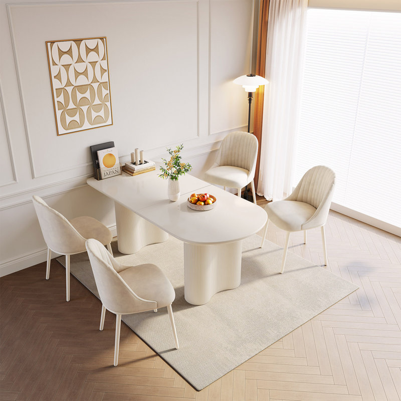 Ensemble de table de salle à manger rectangulaire blanc crème 62,99 po avec 4 chaises pour la cuisine, le bar et le salon Pearlena